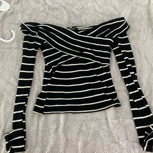 Black and white off the shoulder shirt